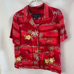 Island Casuals Men's Red Tropical Short Sleeve Shirt - Floral Print size M